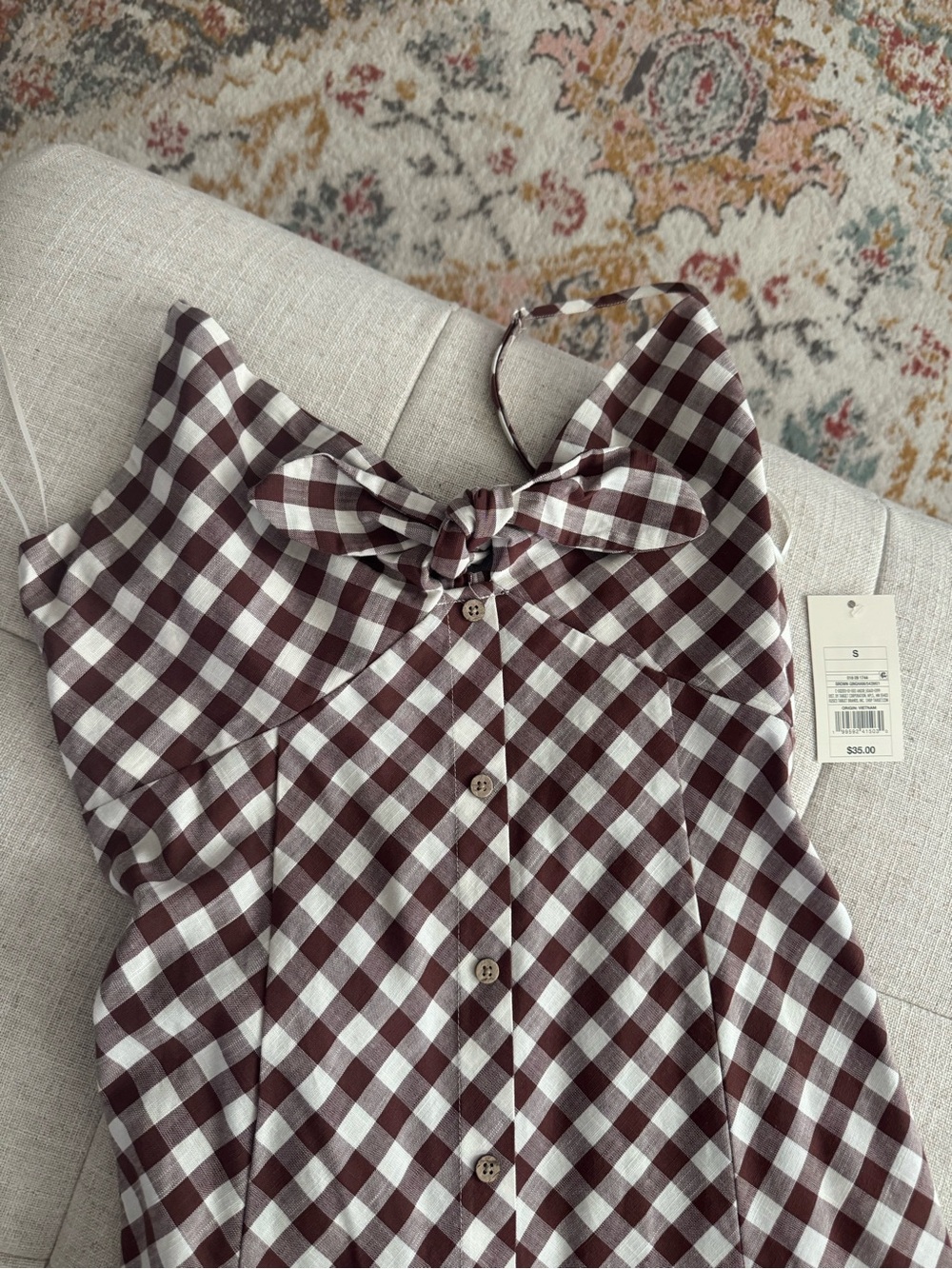 a new day Brown and Cream Gingham Button-Front Midi Dress - Picture 2 of 5